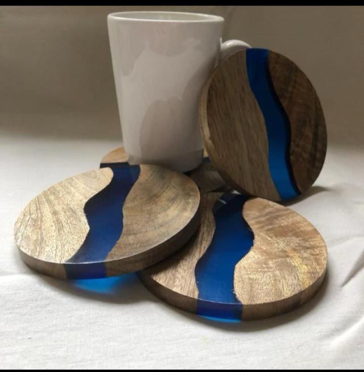 Mop resin wooden coaster set